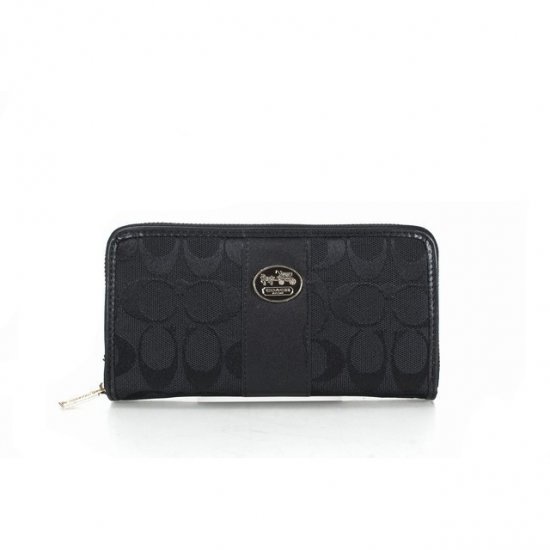 Coach Zippy Logo Signature Small Black Wallets FES - Click Image to Close